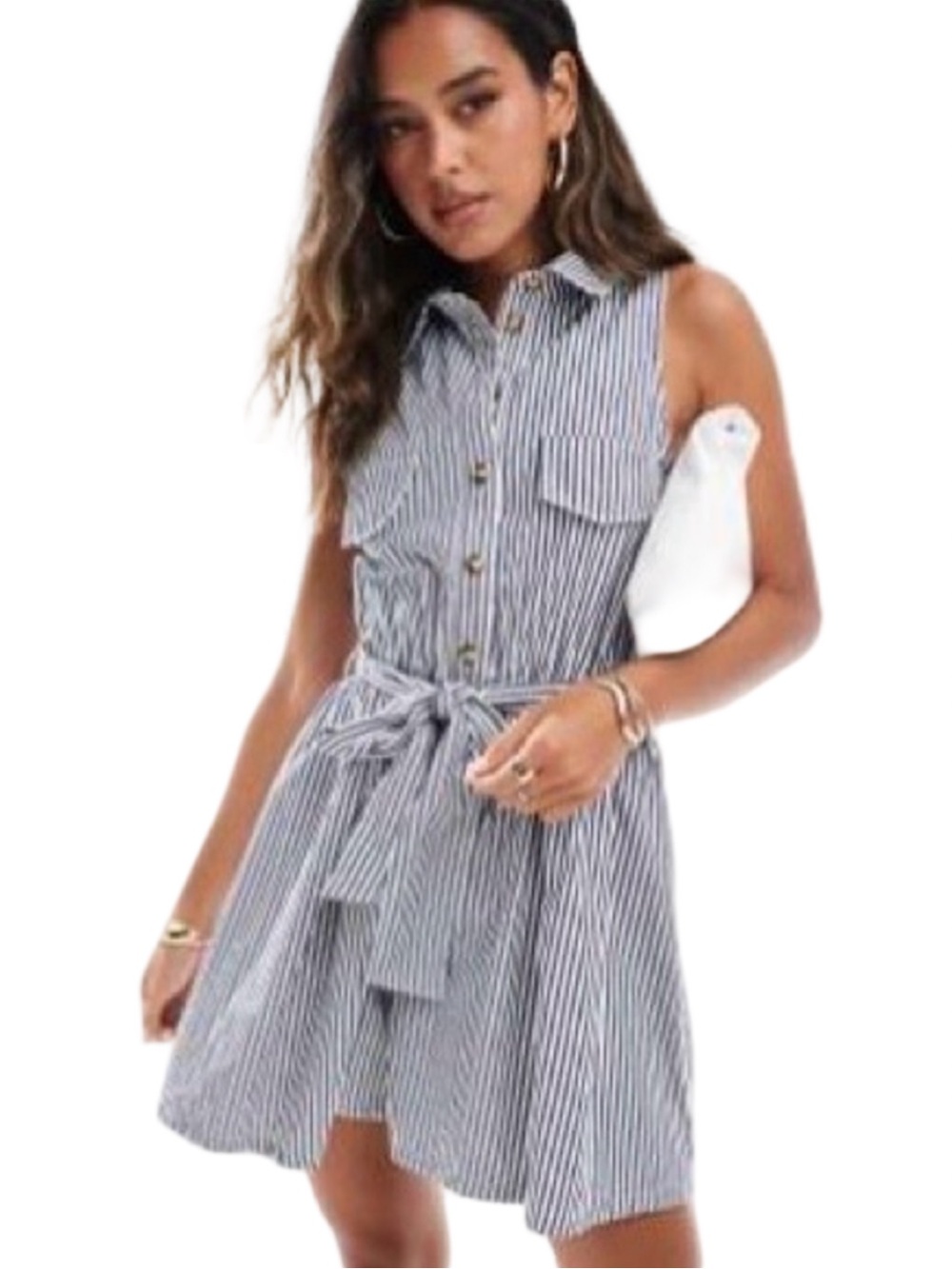⚪️🫐 ASOS Blue & White‎ Sleeveless Tie-Waist Striped Romper 🫐⚪️